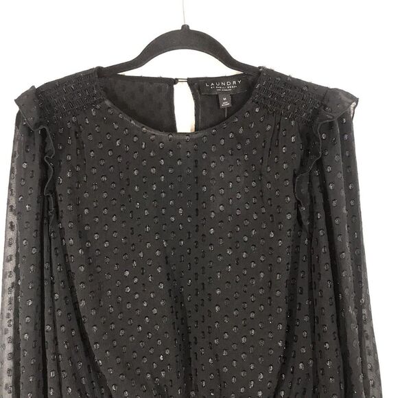 Laundry By Shelli Segal Women's Black Dot Blouse Size Medium Long Sleeve Ruffle - Picture 2 of 10